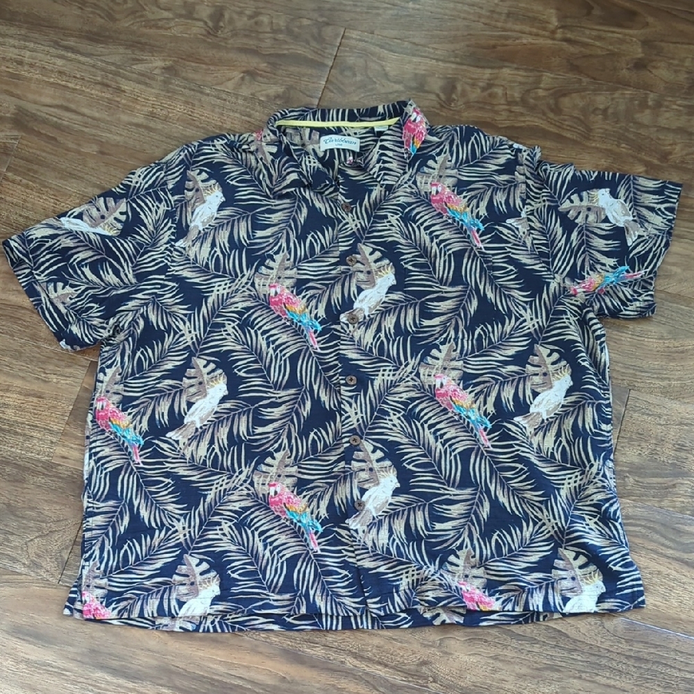 Caribbean Silk 100% Silk Hawaiian Shirt Parrot Print
